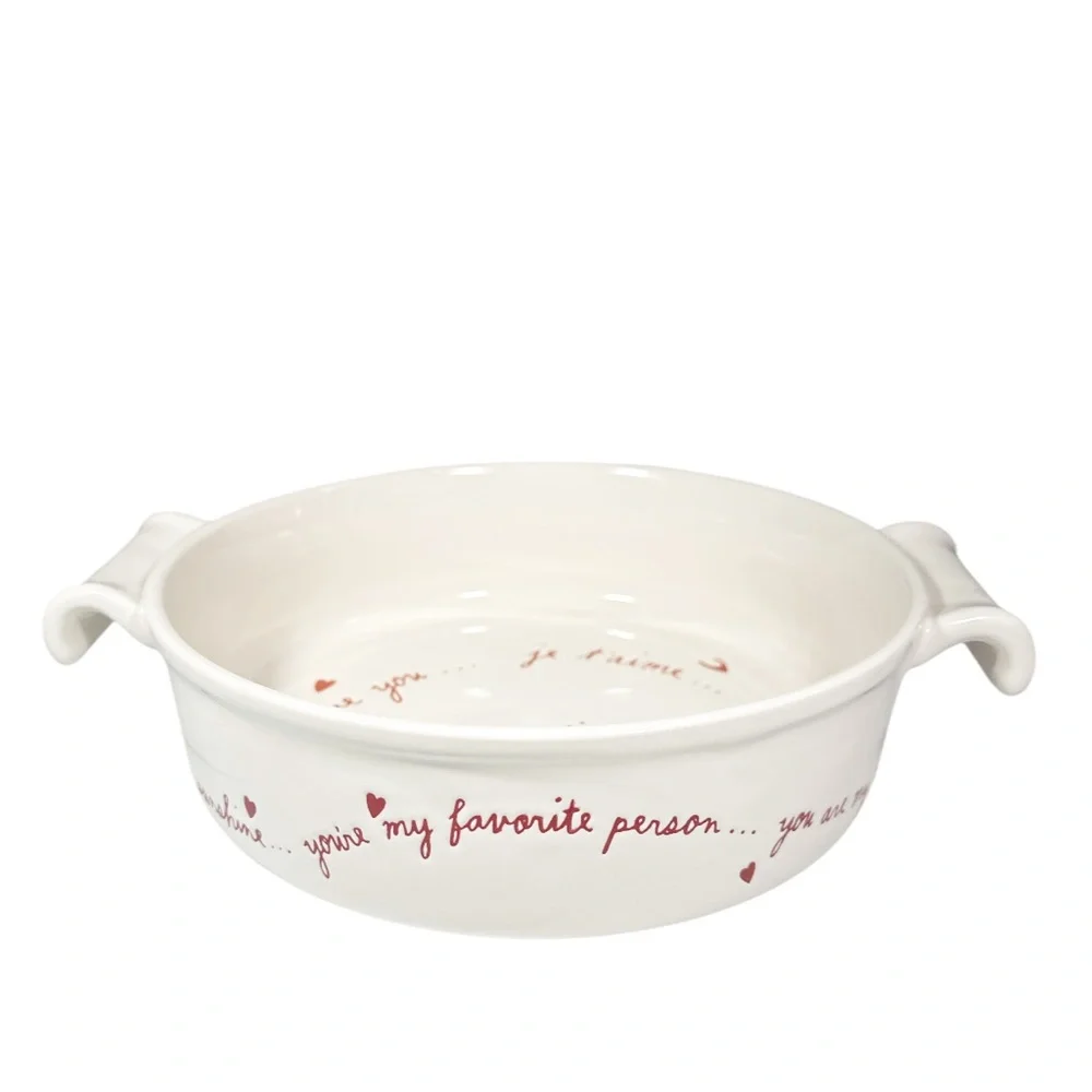 NEW Rae Dunn VALENTINE LOVE NOTES Round Casserole Dish with Handles